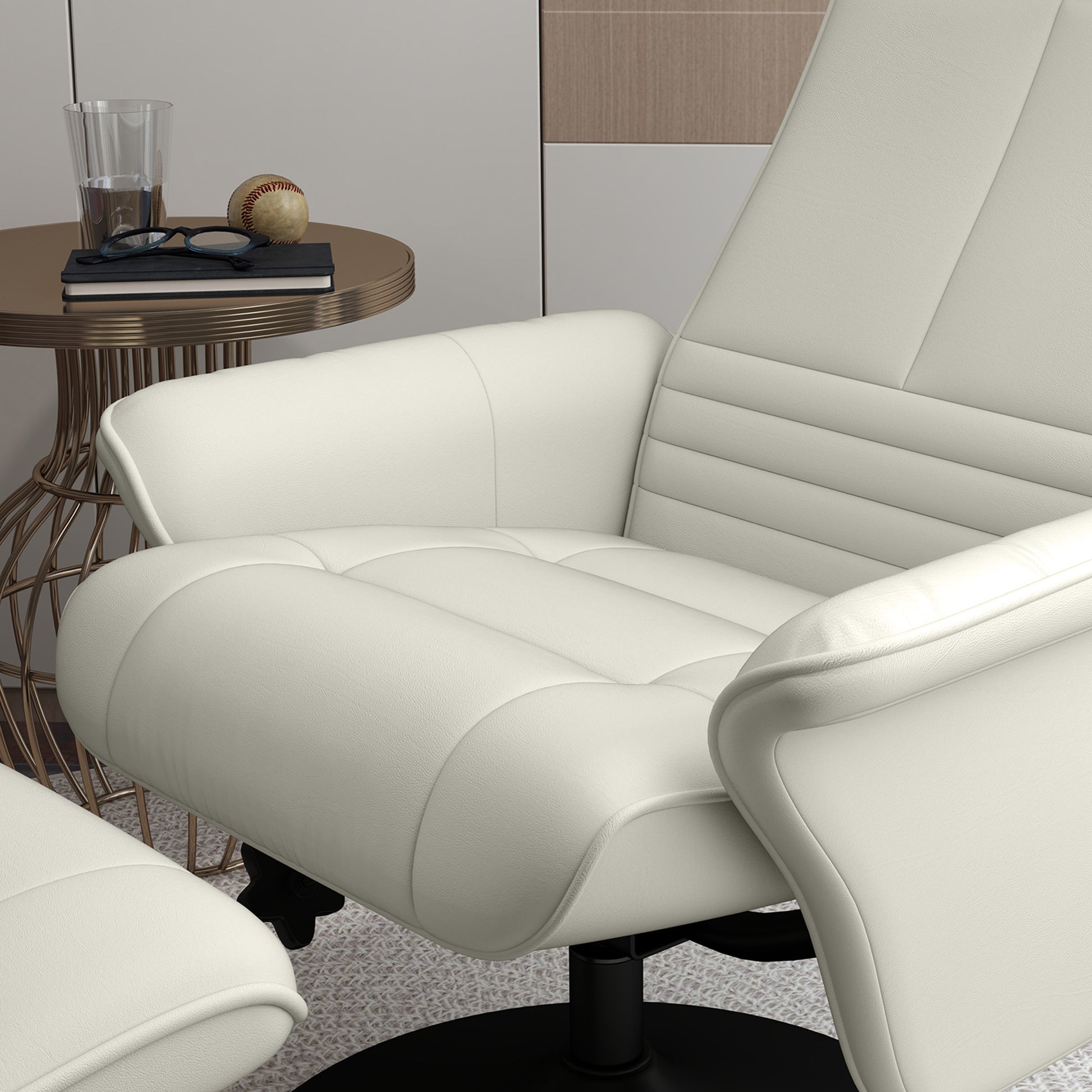 Reclining Chair with Footstool, 360° Swivel TV Chair with Reclining Function Padded TV Chair with Microfiber Look for Living Room, Cream White