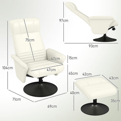 Reclining Chair with Footstool, 360° Swivel TV Chair with Reclining Function Padded TV Chair with Microfiber Look for Living Room, Cream White