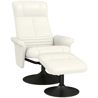 Reclining Chair with Footstool, 360° Swivel TV Chair with Reclining Function Padded TV Chair with Microfiber Look for Living Room, Cream White