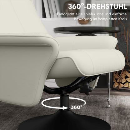 Reclining Chair with Footstool, 360° Swivel TV Chair with Reclining Function Padded TV Chair with Microfiber Look for Living Room, Cream White