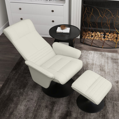 Reclining Chair with Footstool, 360° Swivel TV Chair with Reclining Function Padded TV Chair with Microfiber Look for Living Room, Cream White