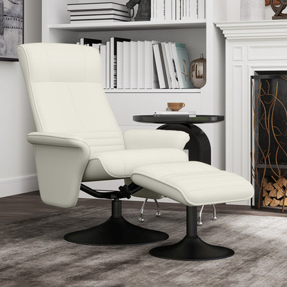 Reclining Chair with Footstool, 360° Swivel TV Chair with Reclining Function Padded TV Chair with Microfiber Look for Living Room, Cream White