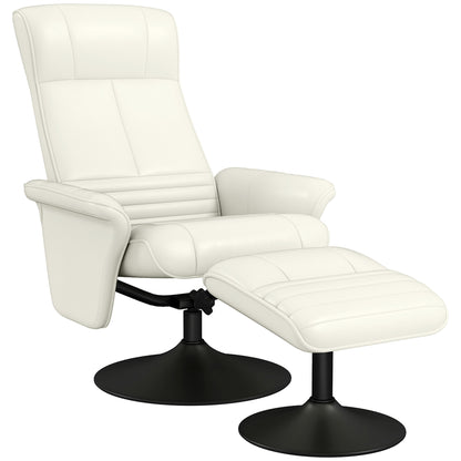 Reclining Chair with Footstool, 360° Swivel TV Chair with Reclining Function Padded TV Chair with Microfiber Look for Living Room, Cream White