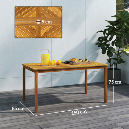 Garden Table 150x85cm, Weatherproof Wooden Patio Table for 6 People with Umbrella Hole, Slatted Side Table, Terrace Table for Garden Natural Wood