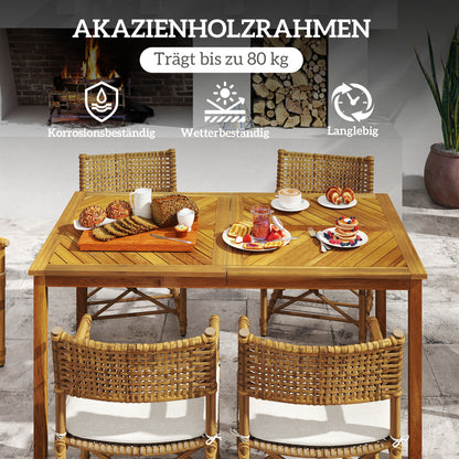 Garden Table 150x85cm, Weatherproof Wooden Patio Table for 6 People with Umbrella Hole, Slatted Side Table, Terrace Table for Garden Natural Wood