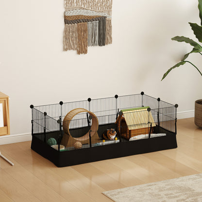 12-Panel Metal Pet Pen, Small Animal Cage, Customizable Shape, Waterproof Liner, Playpen for Guinea Pigs & Hedgehogs, 47.2 x 23.6 x 15.7 in (120 x 60 x 40 cm), Black