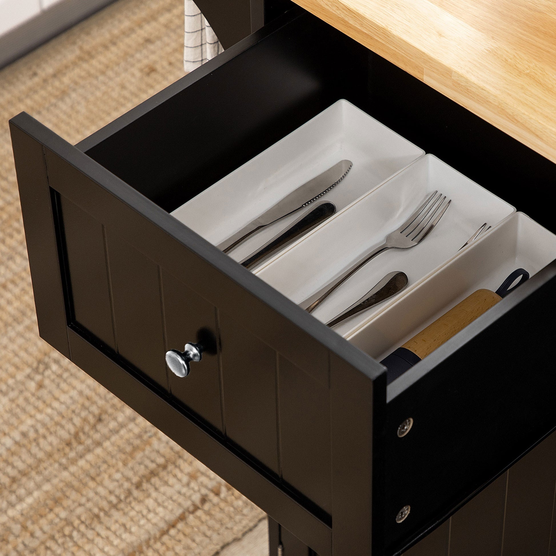 Kitchen Island with Wheels Kitchen Cart with Drawer 3 Doors Adjustable Shelves and Towel Holder Kitchen Utility Cart for Dining Room 53.1x17.7x37.2 inches Black