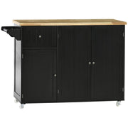 Kitchen Island with Wheels Kitchen Cart with Drawer 3 Doors Adjustable Shelves and Towel Holder Kitchen Utility Cart for Dining Room 53.1x17.7x37.2 inches Black