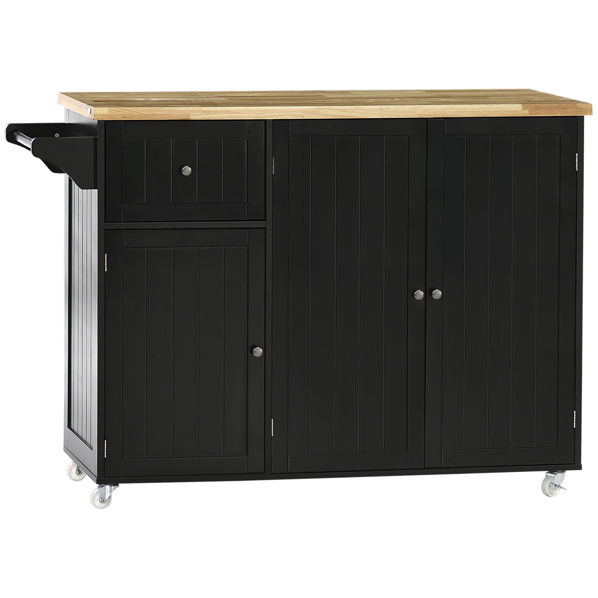 Kitchen Island with Wheels Kitchen Cart with Drawer 3 Doors Adjustable Shelves and Towel Holder Kitchen Utility Cart for Dining Room 53.1x17.7x37.2 inches Black