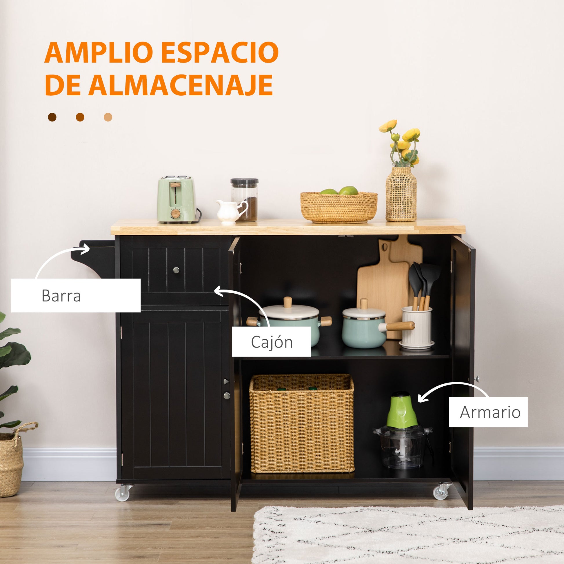 Kitchen Island with Wheels Kitchen Cart with Drawer 3 Doors Adjustable Shelves and Towel Holder Kitchen Utility Cart for Dining Room 53.1x17.7x37.2 inches Black