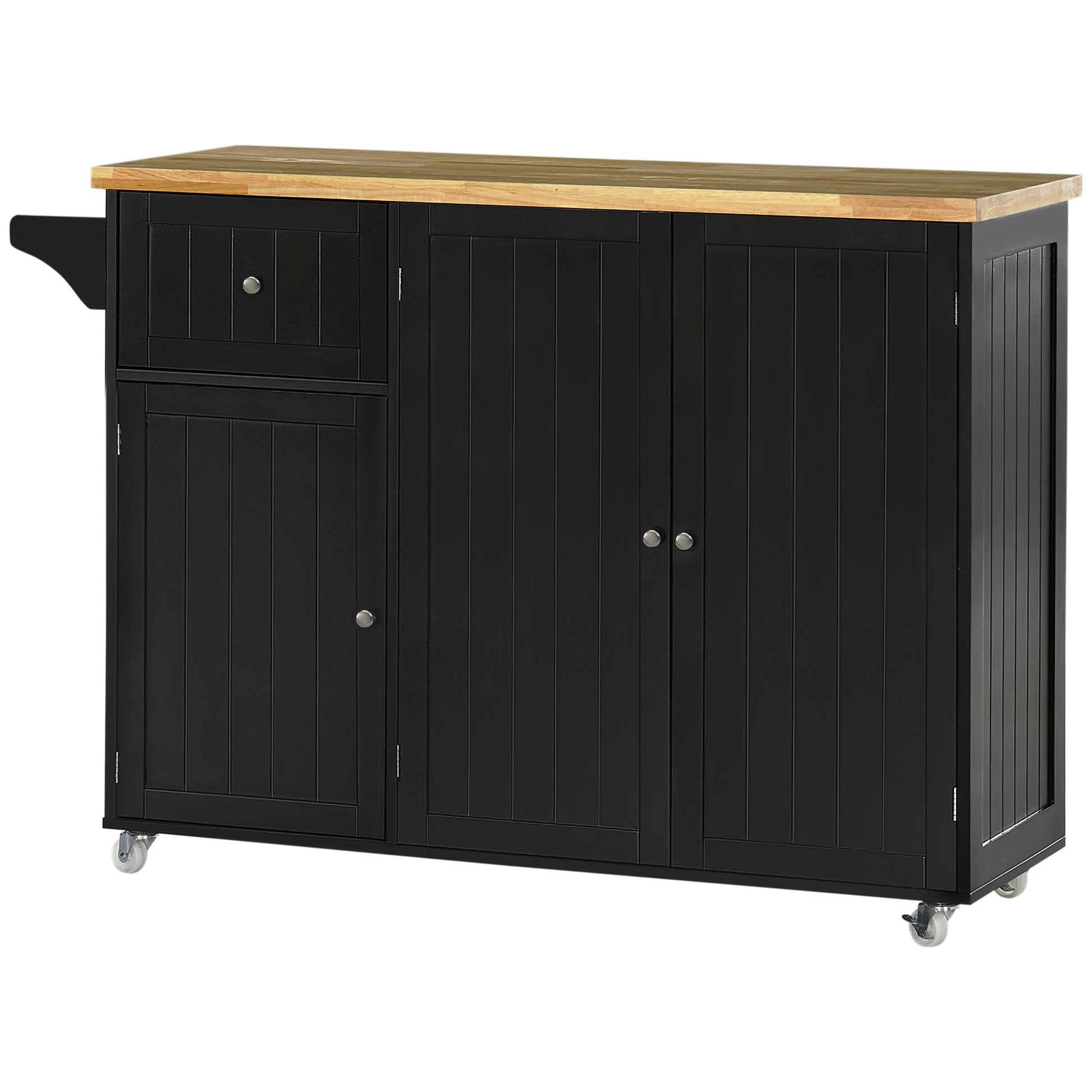 Kitchen Island with Wheels Kitchen Cart with Drawer 3 Doors Adjustable Shelves and Towel Holder Kitchen Utility Cart for Dining Room 53.1x17.7x37.2 inches Black
