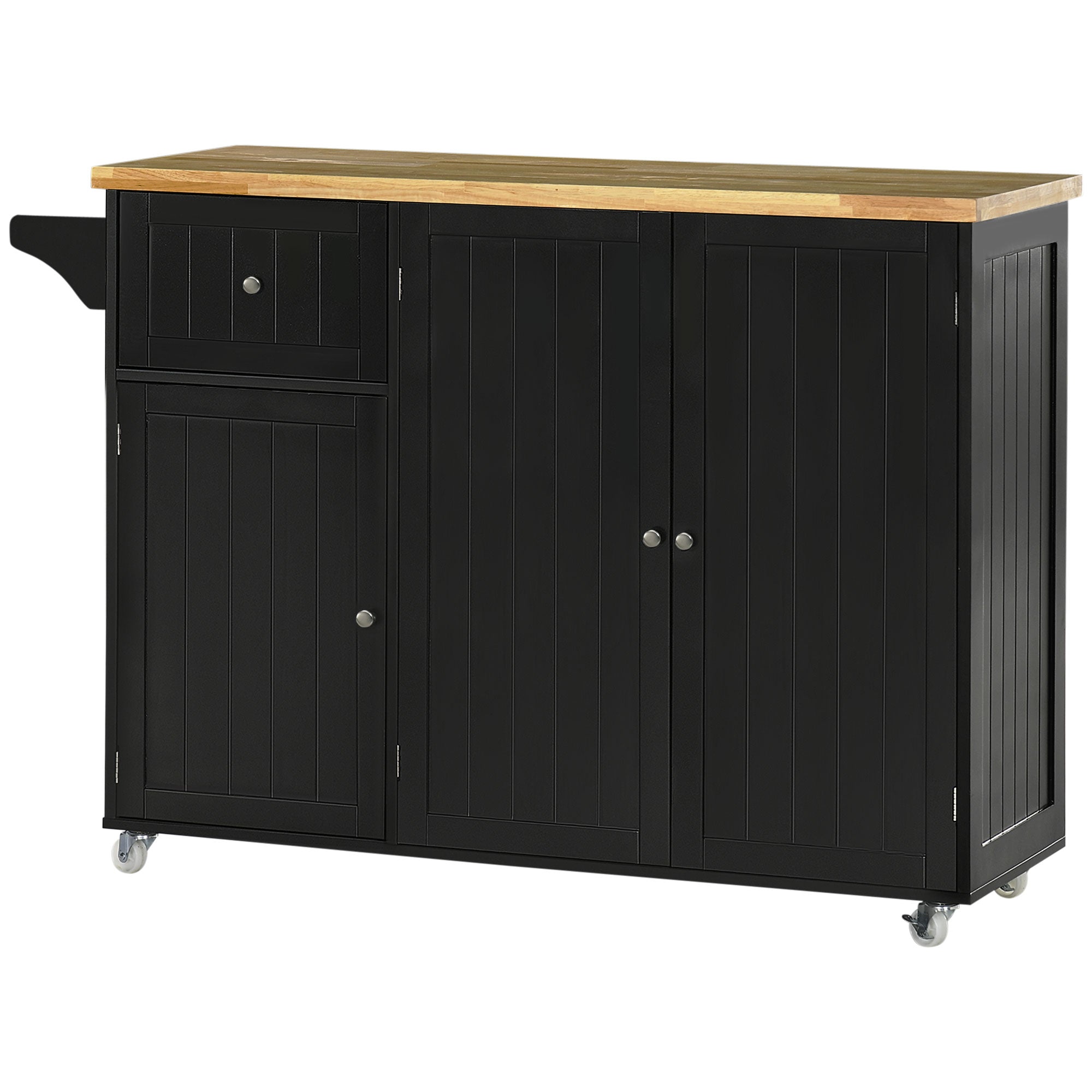 Kitchen Island with Wheels Kitchen Cart with Drawer 3 Doors Adjustable Shelves and Towel Holder Kitchen Utility Cart for Dining Room 53.1x17.7x37.2 inches Black