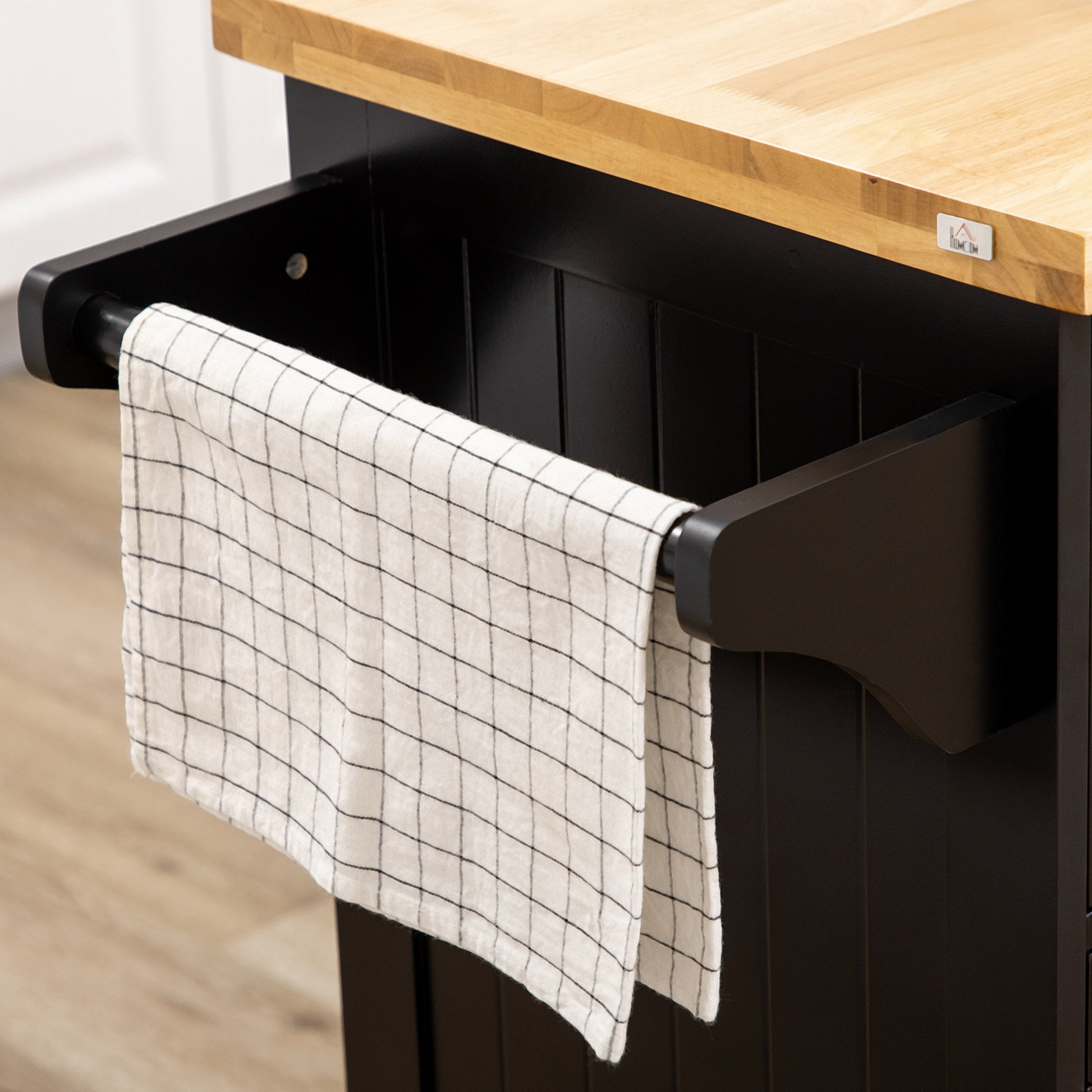 Kitchen Island with Wheels Kitchen Cart with Drawer 3 Doors Adjustable Shelves and Towel Holder Kitchen Utility Cart for Dining Room 53.1x17.7x37.2 inches Black