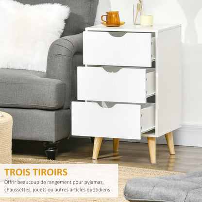 Bedside Table Nightstand with 3 Drawers, Scandinavian Style for Bedroom, Living Room, 40 x 35 x 68.5 cm, White