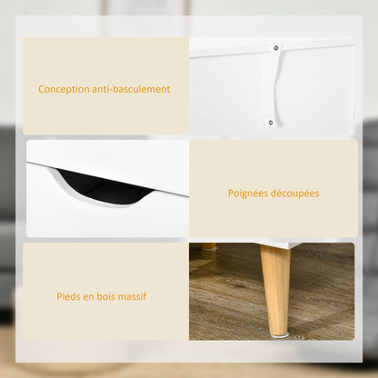 Bedside Table Nightstand with 3 Drawers, Scandinavian Style for Bedroom, Living Room, 40 x 35 x 68.5 cm, White