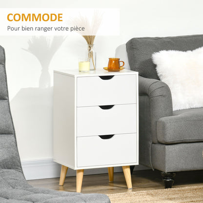 Bedside Table Nightstand with 3 Drawers, Scandinavian Style for Bedroom, Living Room, 40 x 35 x 68.5 cm, White