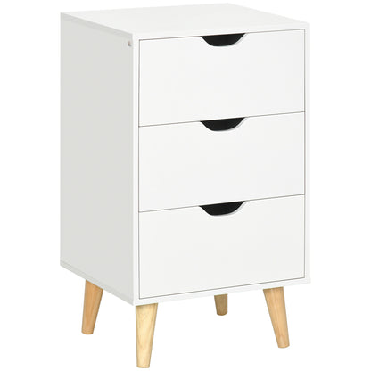 Bedside Table Nightstand with 3 Drawers, Scandinavian Style for Bedroom, Living Room, 40 x 35 x 68.5 cm, White
