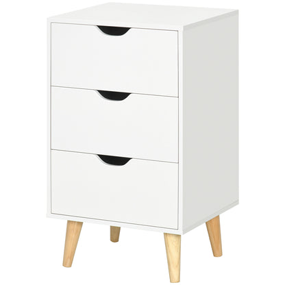 Bedside Table Nightstand with 3 Drawers, Scandinavian Style for Bedroom, Living Room, 40 x 35 x 68.5 cm, White