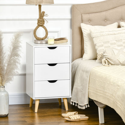 Bedside Table Nightstand with 3 Drawers, Scandinavian Style for Bedroom, Living Room, 40 x 35 x 68.5 cm, White