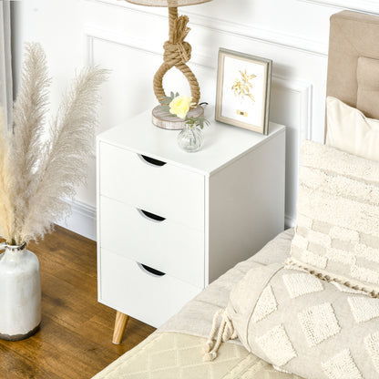 Bedside Table Nightstand with 3 Drawers, Scandinavian Style for Bedroom, Living Room, 40 x 35 x 68.5 cm, White