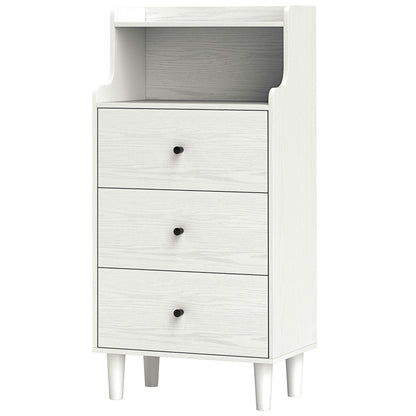 3-Drawer Dresser Narrow Bedroom Dresser with Open Shelves Anti-Tip High Chest of Drawers for Living Room Hallway 47x29x95 cm White Veined
