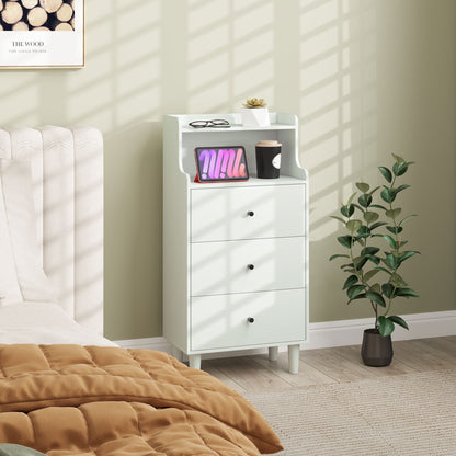 3-Drawer Dresser Narrow Bedroom Dresser with Open Shelves Anti-Tip High Chest of Drawers for Living Room Hallway 47x29x95 cm White Veined