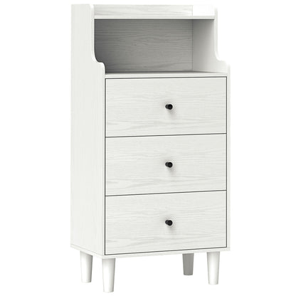 3-Drawer Dresser Narrow Bedroom Dresser with Open Shelves Anti-Tip High Chest of Drawers for Living Room Hallway 47x29x95 cm White Veined