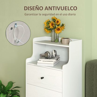 3-Drawer Dresser Narrow Bedroom Dresser with Open Shelves Anti-Tip High Chest of Drawers for Living Room Hallway 47x29x95 cm White Veined