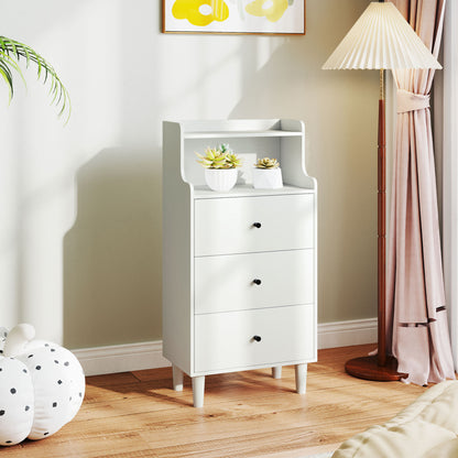 3-Drawer Dresser Narrow Bedroom Dresser with Open Shelves Anti-Tip High Chest of Drawers for Living Room Hallway 47x29x95 cm White Veined