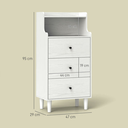 3-Drawer Dresser Narrow Bedroom Dresser with Open Shelves Anti-Tip High Chest of Drawers for Living Room Hallway 47x29x95 cm White Veined