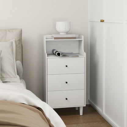 3-Drawer Dresser Narrow Bedroom Dresser with Open Shelves Anti-Tip High Chest of Drawers for Living Room Hallway 47x29x95 cm White Veined
