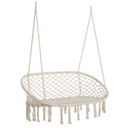 2-Seater Metal Frame Cotton Hanging Garden and Home Hammock Swing, 130x75x35cm, Cream White