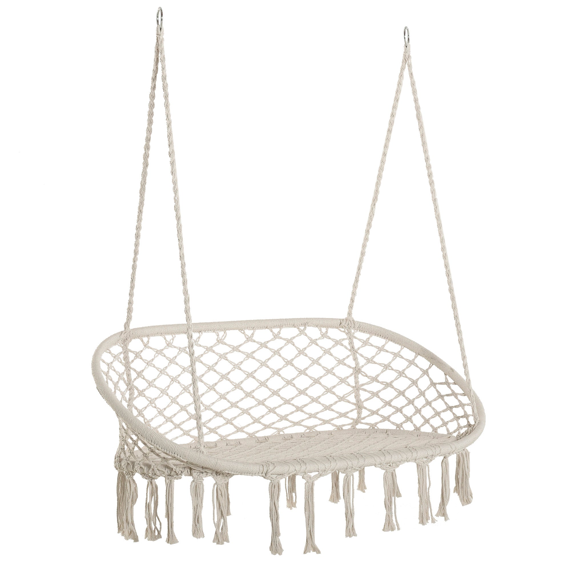2-Seater Metal Frame Cotton Hanging Garden and Home Hammock Swing, 130x75x35cm, Cream White