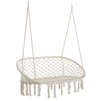 2-Seater Metal Frame Cotton Hanging Garden and Home Hammock Swing, 130x75x35cm, Cream White