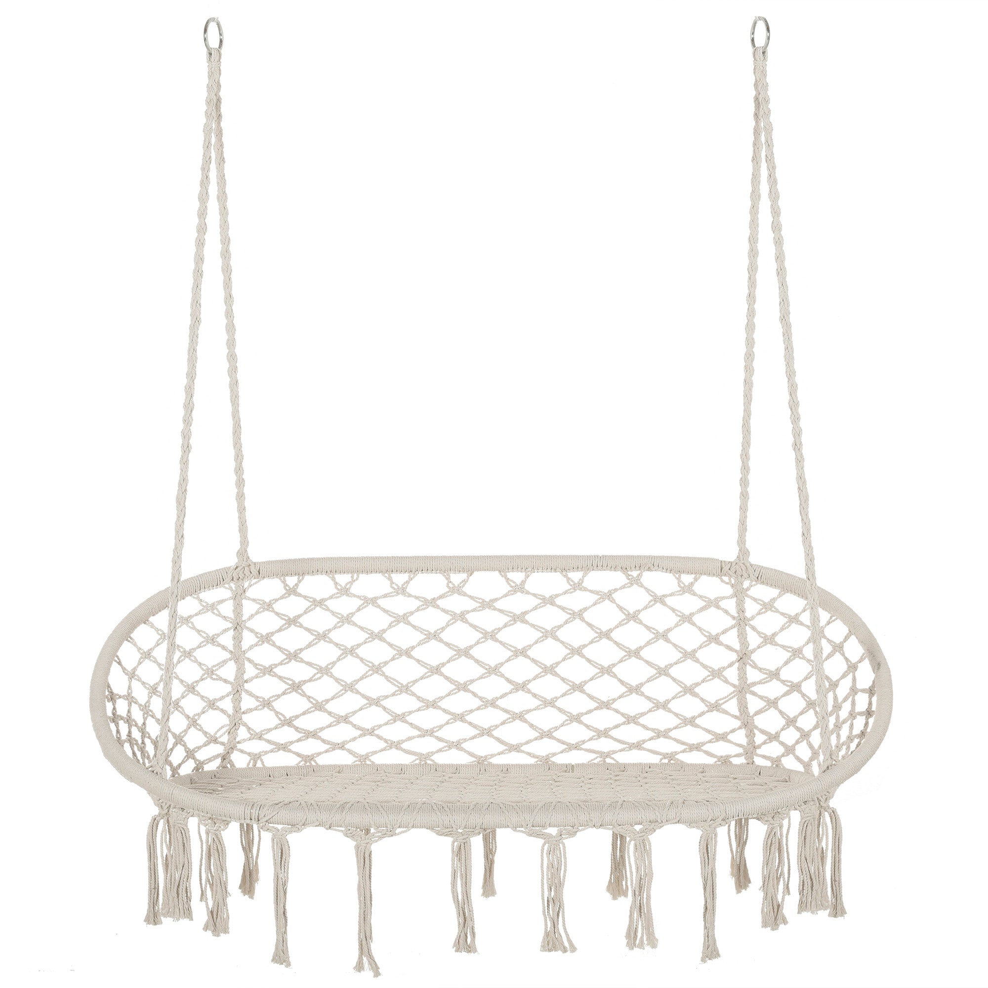 2-Seater Metal Frame Cotton Hanging Garden and Home Hammock Swing, 130x75x35cm, Cream White