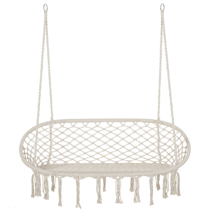 2-Seater Metal Frame Cotton Hanging Garden and Home Hammock Swing, 130x75x35cm, Cream White