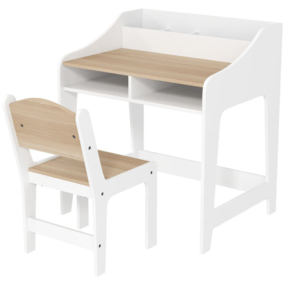Kids Desk and Chair Set for 3-8 Year Olds, Children's Desk for Boys Girls with Chair, Open Compartments and Shelves, for Bedroom, Playroom, Nursery, Natural Wood Effect