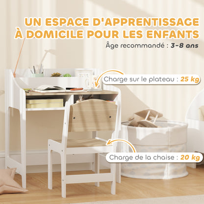 Kids Desk and Chair Set for 3-8 Year Olds, Children's Desk for Boys Girls with Chair, Open Compartments and Shelves, for Bedroom, Playroom, Nursery, Natural Wood Effect