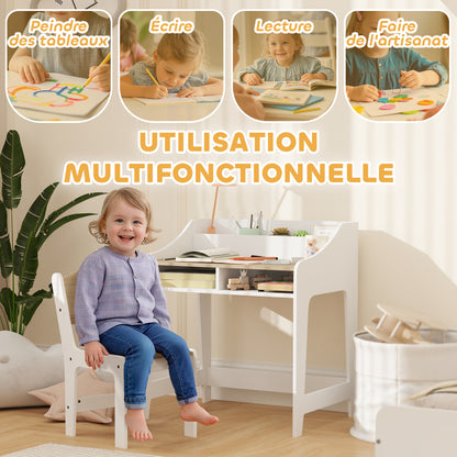 Kids Desk and Chair Set for 3-8 Year Olds, Children's Desk for Boys Girls with Chair, Open Compartments and Shelves, for Bedroom, Playroom, Nursery, Natural Wood Effect