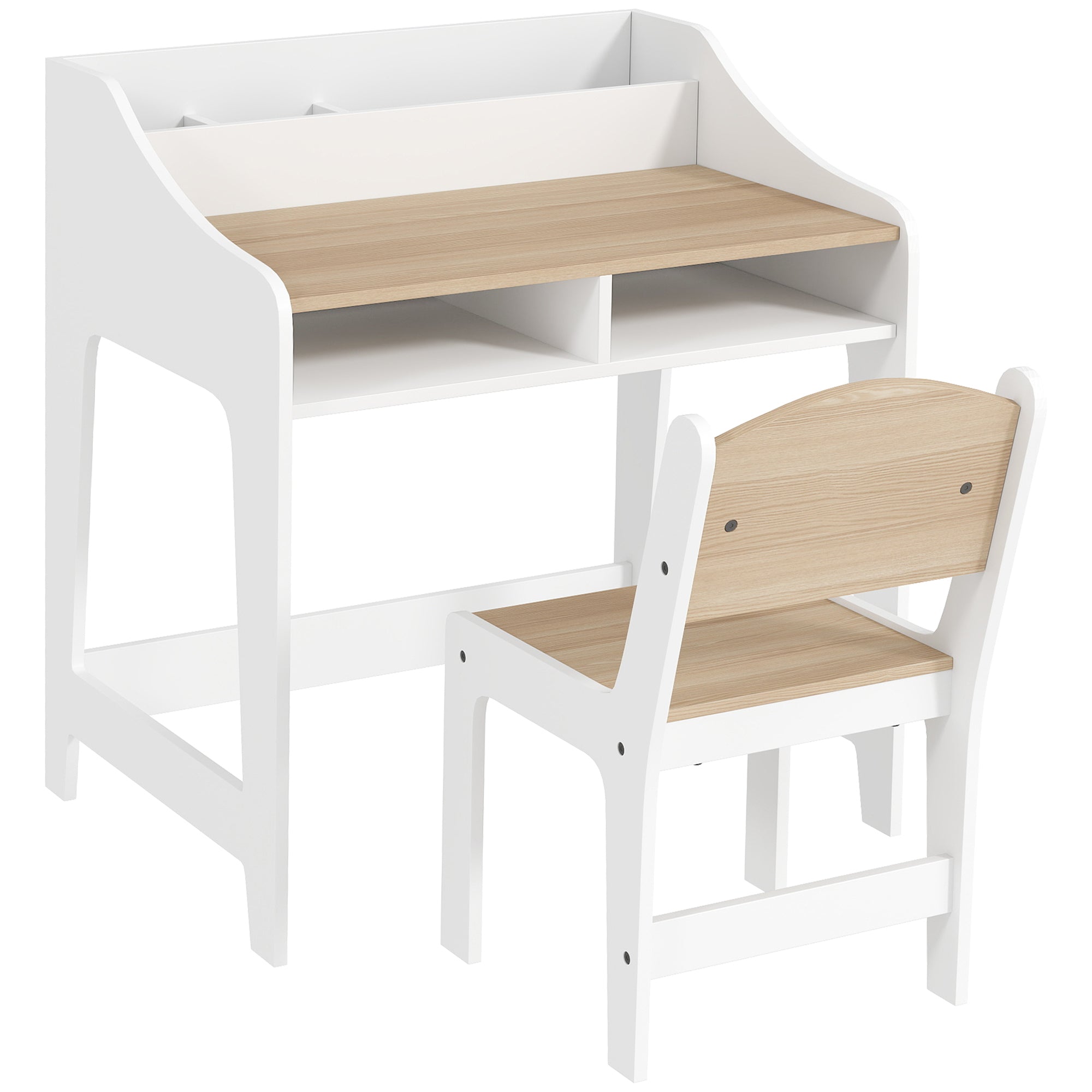 Kids Desk and Chair Set for 3-8 Year Olds, Children's Desk for Boys Girls with Chair, Open Compartments and Shelves, for Bedroom, Playroom, Nursery, Natural Wood Effect
