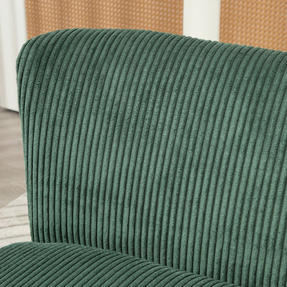 Sofa 2 Seater modern Couch without Armrest Upholstered Sofa with Corduroy Look, Small Lounge Sofa with Wooden Legs for Living Room, 117 x 56.5 x 77 cm, Green