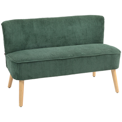 Sofa 2 Seater modern Couch without Armrest Upholstered Sofa with Corduroy Look, Small Lounge Sofa with Wooden Legs for Living Room, 117 x 56.5 x 77 cm, Green