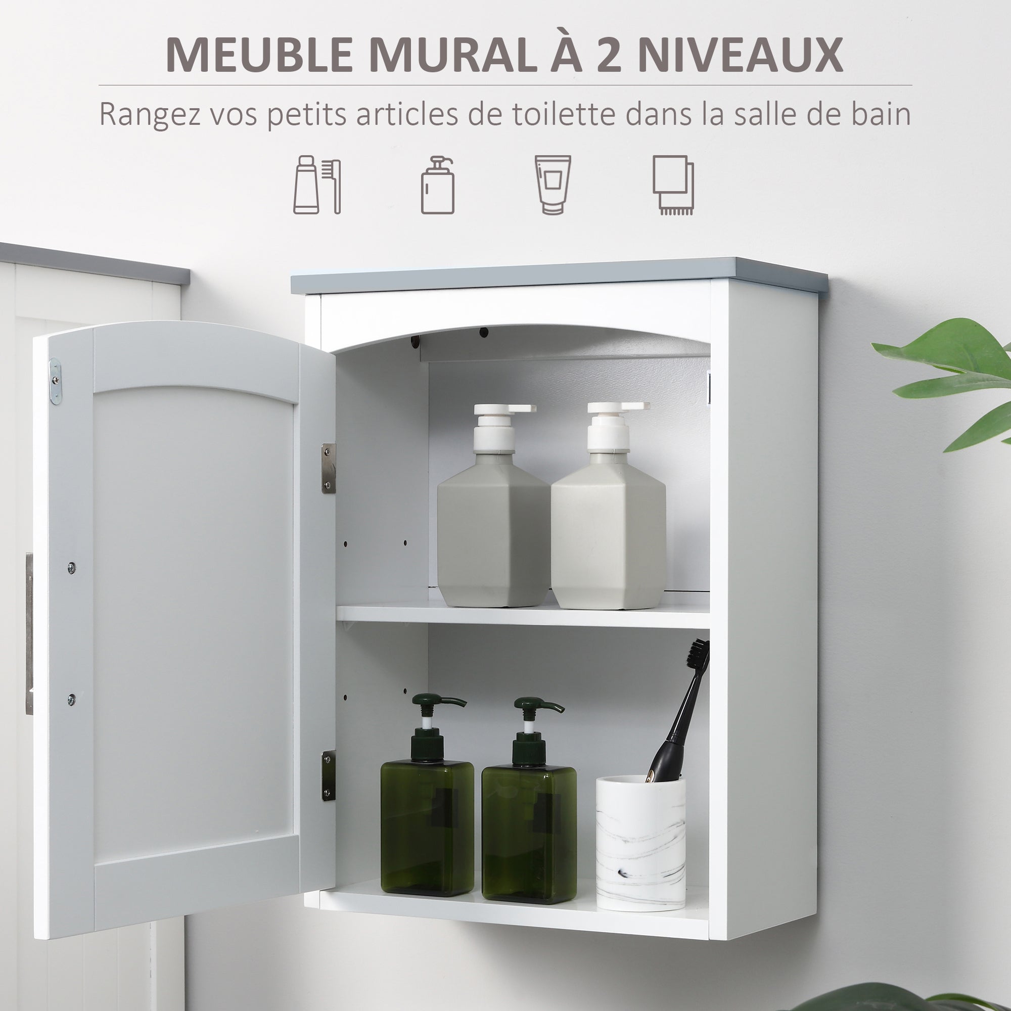 Suspended Toilet Cabinet Wall-mounted Medicine Cabinet Bathroom Storage Cabinet with Door and Adjustable Shelf - 41 x 18.5 x 52 cm - MDF - White