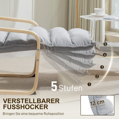 Relax Armchair, Padded Lounge Chair with Adjustable Footrest, Velvet Look for Living Room Rocking Chair with Armrest, Reading Chair Light Grey