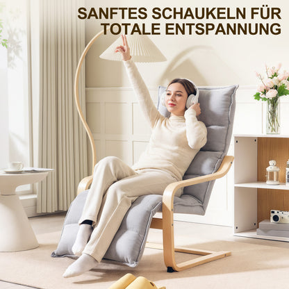 Relax Armchair, Padded Lounge Chair with Adjustable Footrest, Velvet Look for Living Room Rocking Chair with Armrest, Reading Chair Light Grey