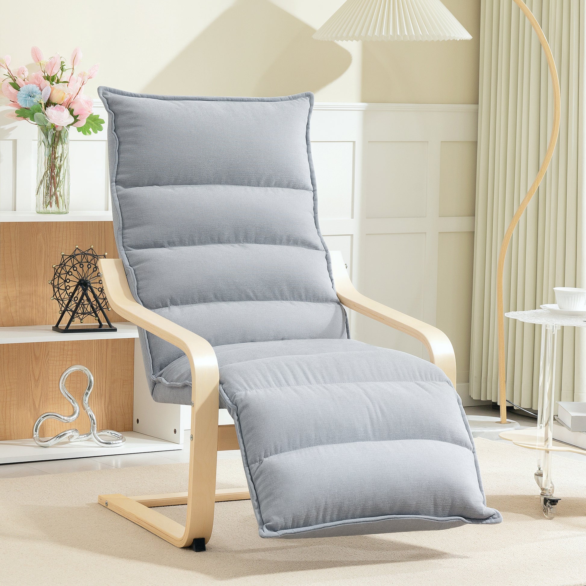 Relax Armchair, Padded Lounge Chair with Adjustable Footrest, Velvet Look for Living Room Rocking Chair with Armrest, Reading Chair Light Grey