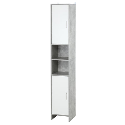 Bathroom Column with 2 Cabinets and 2 Open Compartments, Tall Space-Saving Cabinet in Cement Effect Wood, 30x30x180cm, Gray
