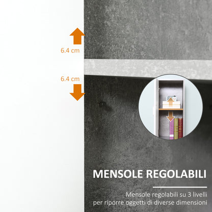 Bathroom Column with 2 Cabinets and 2 Open Compartments, Tall Space-Saving Cabinet in Cement Effect Wood, 30x30x180cm, Gray
