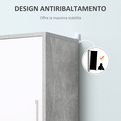 Bathroom Column with 2 Cabinets and 2 Open Compartments, Tall Space-Saving Cabinet in Cement Effect Wood, 30x30x180cm, Gray