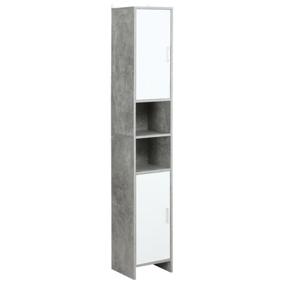 Bathroom Column with 2 Cabinets and 2 Open Compartments, Tall Space-Saving Cabinet in Cement Effect Wood, 30x30x180cm, Gray